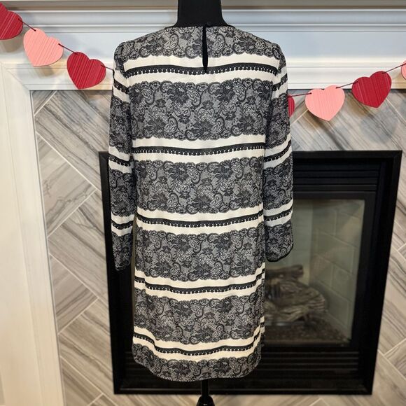 J Crew Black & White Lace Pattern Long Sleeve‎ Shift Dress size 6 - Picture 2 of 3
